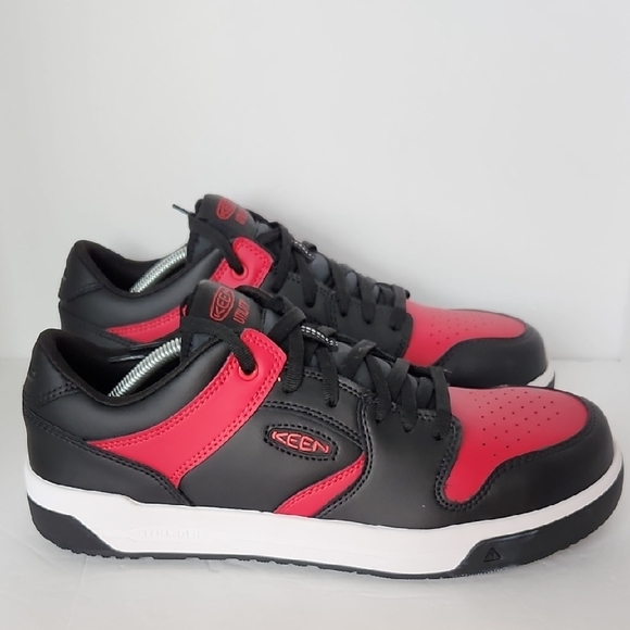 Keen Men's Black and Red Utility Overton CT Leather Work Sneakers